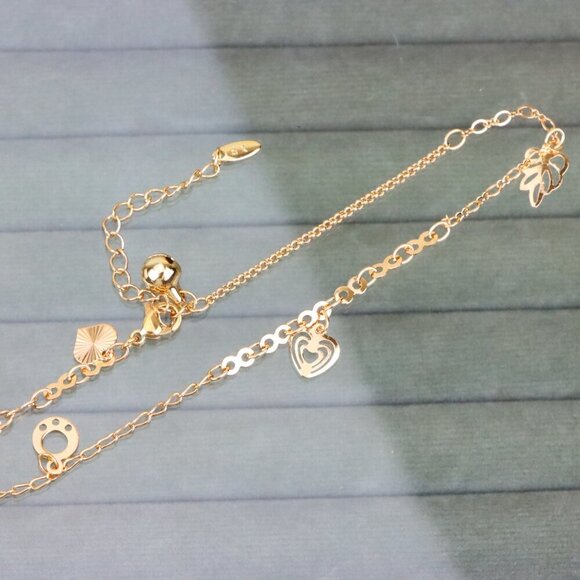 "Rose Gold Anklet with Heart & Leaf Charms, Elegant Minimal Design, XPAL1187 - Picture 11 of 12